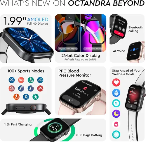 Miniatura 2 de OCTANDRA Beyond VeryFit - Reloj inteligente para hombres y mujeres, pantalla AMOLED de 1.99 pulgadas, voz AI, 3ATM, reloj de seguimiento