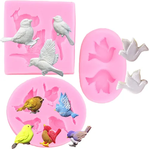 Mujiang Moldes de silicona para fondant de pájaro 3D para decoración de tartas, chocolate, caramelo, resina, polimérica, juego de 3 Estilo b