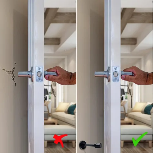 Miniatura 5 de KOLAKO Tope de puerta, tope de puerta negro de 4 pulgadas para la parte inferior de la puerta, montaje en pared de acero inoxidable cepillado a