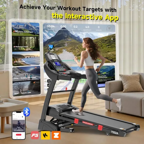 Miniatura 8 de Cinta de correr con inclinación automática del 15% de capacidad de 400 libras, máquina de correr plegable de 5.1 HP para el hogar con mango