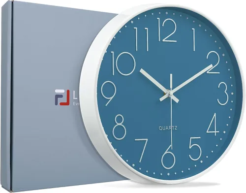 Miniatura 8 de Lafocuse Reloj de pared silencioso azul marino de 12 pulgadas, funciona con pilas, reloj de pared analógico para cocina, sala de estar, dormitorio