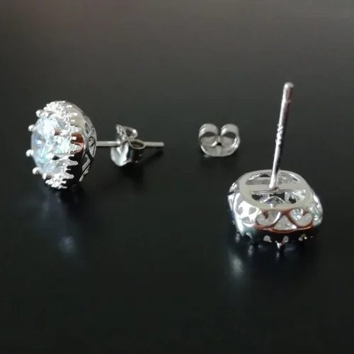 Miniatura 5 de SENCLE Aretes de plata de ley S925 con circonita cúbica chapada en oro blanco y amarillo de 18 quilates para mujer
