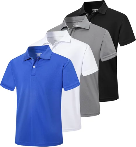 TAGIHOO Paquete de 4 polos deportivos de malla para niños, secado rápido, para golf, absorbe la humedad, manga corta activa para jóvenes