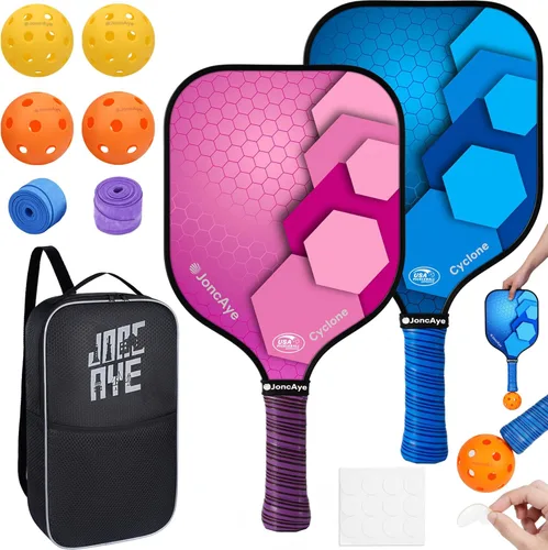 Miniatura 11 de JoncAye Pickleball Paddles Set of 4 or 2, USAPA Approved Fiberglass Rackets with Outdoor Indoor Balls, Bag, Overgrip, Lightweight for Family, Azul