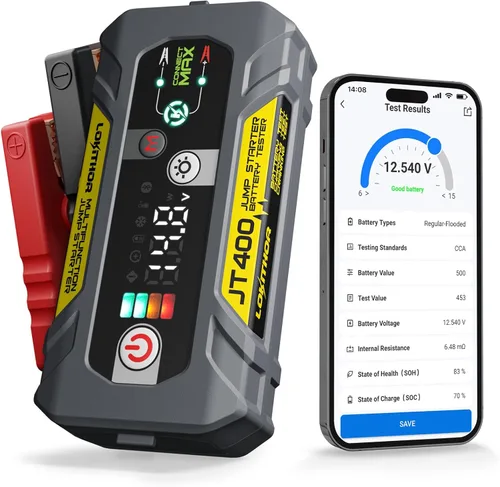 Miniatura 10 de LOKITHOR JT400 2500A arrancador portátil con probador de batería de 100 a 2000 CCA, arrancador de batería de coche de 12 V para motores de gasolina