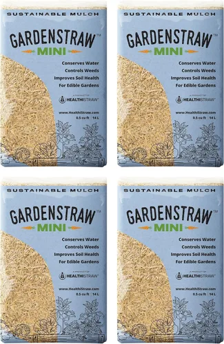 HealthiStraw GardenStraw Mini, mantillo totalmente natural de 0.5 pies cúbicos (4 unidades) para jardines, verduras, siembra de césped, conserva el