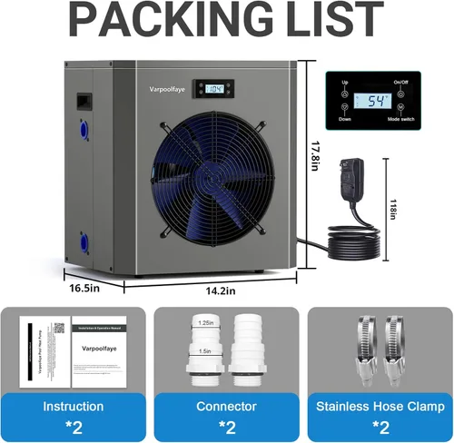 Miniatura 7 de bomba de calor para piscina de 16000 BTU, calentador eléctrico para piscina de 5000 galones, para uso sobre el nivel del suelo y enterrado, control
