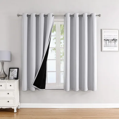 Miniatura 44 de ChrisDowa - Cortinas 100% opacas, para dormitorio, con forro negro, 2 capas gruesas, aislamiento térmico y ojales, 63 pulgadas de largo, juego de 2