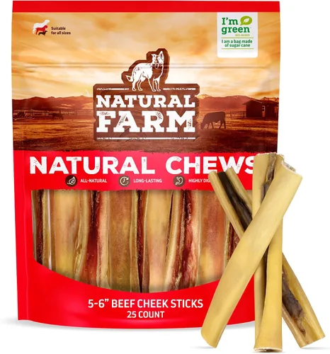 Miniatura 10 de Natural Farm Bully Cheek Stick, 5-6 pulgadas (paquete de 15) - Mejor alternativa a Bully Stick, mejillas de res 100% naturales para perros - Alta