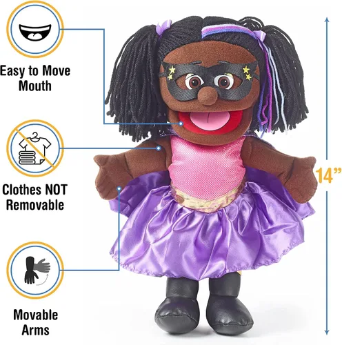 Miniatura 3 de Superhéroe de 14", niña negra, marioneta de mano