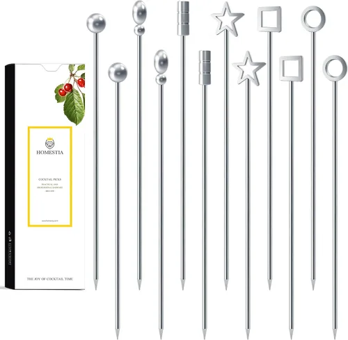 Miniatura 20 de Homestia Púas de cóctel doradas, 16 púas de Martini torcidas de acero inoxidable de 4.3 pulgadas, brochetas de metal reutilizables para cócteles