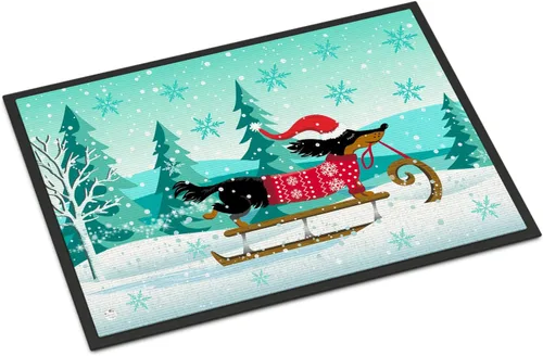 Caroline's Treasures VHA3030JMAT Felpudo de perro salchicha con texto en inglés "Merry Christmas", 24 x 36 pulgadas, para interiores y exteriores,