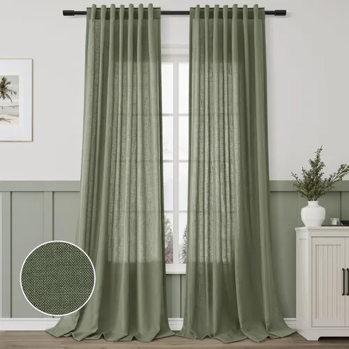Miniatura 21 de Aersas Aqua Green Linen Curtains 84 Inches Long 2 Panels Set Back Tab Rod Pocket Living Room Curtain Farmhouse Rustic Light Filtering Hook Drapes