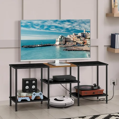 Miniatura 8 de Soportes de TV para sala de estar, soporte de TV de 50 pulgadas con toma de corriente, centro de entretenimiento con almacenamiento, mesa consola