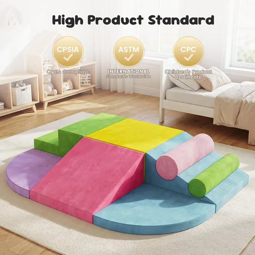 Miniatura 2 de Teckid Juguetes de escalada para niños pequeños, juego de 8 piezas de bloques de espuma suave para interiores, gateo seguro, escalada