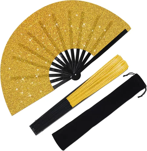 Miniatura 20 de Abanico de Mano Plegable Grande con Purpurina Abanico de Mano Grande para Rave, Abanico de Mano Plegable Brillante Clack Abanico de Mano