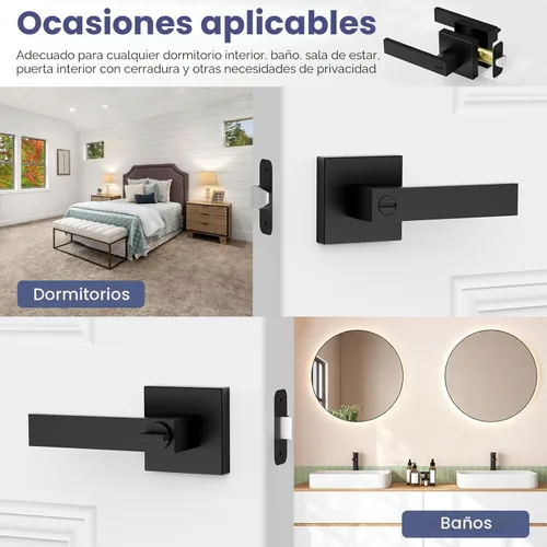 Miniatura 7 de Estmoon Paquete de 5 Manijas de Puerta Negras Mate Pomos de Puerta Interior, Mejoras para el Hogar Cerradura de Puerta de Privacidad sin Llave