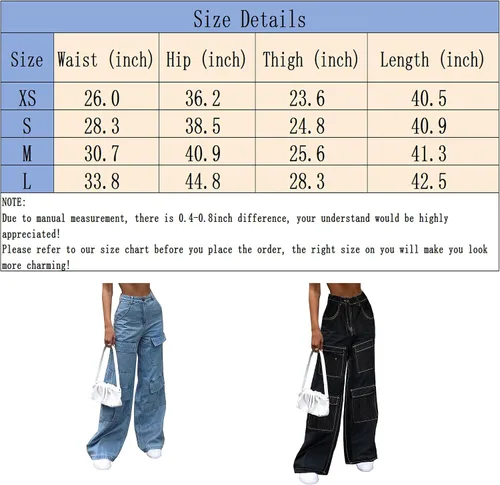 Miniatura 3 de Jeans holgados de cintura alta para mujer, con bolsillo con solapa, ajuste relajado, pierna ancha recta Y2K, jeans cargo de moda