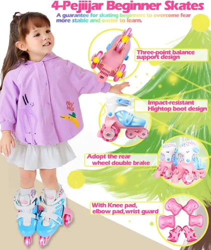 Miniatura 2 de Kids Quad Roller Skate,Roller Skates for Girls Boys,3-Point Balance Roller Shoes for Beginners