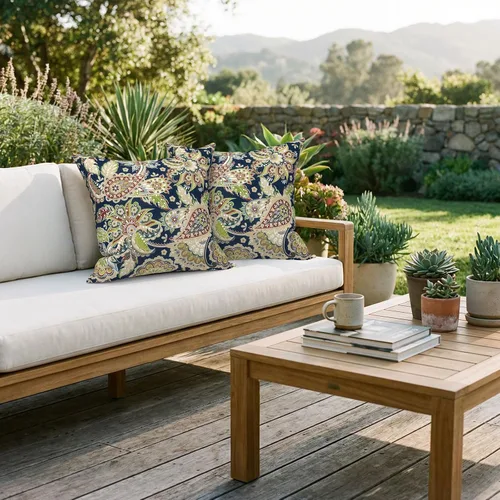 Miniatura 532 de Juego de 2 almohadas para exteriores de 16 x 16 pulgadas, repelentes al agua con interiores, para muebles de patio, hogar, jardín, geometría bohemia