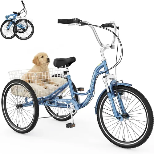 Miniatura 7 de MOPHOTO Triciclo plegable para adultos, 7 velocidades, 20/24/26 pulgadas, bicicleta de 3 ruedas para personas mayores, mujeres y hombres, bicicleta
