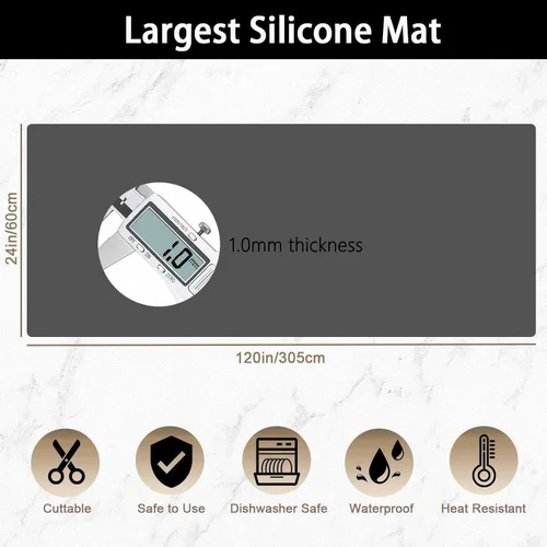Miniatura 2 de Tapete de silicona súper grande, 120 x 24 pulgadas, tapete de silicona para encimera de cocina, tapete antideslizante resistente al calor, tapete