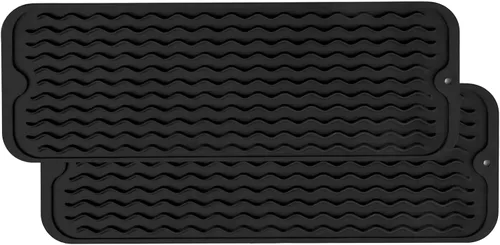 Miniatura 21 de ZLR 2 bandejas de silicona para fregadero (6 x 12 pulgadas/6.024 x 12.008 in) - Soporte estrecho para esponja para encimera de cocina - Tapete Negro
