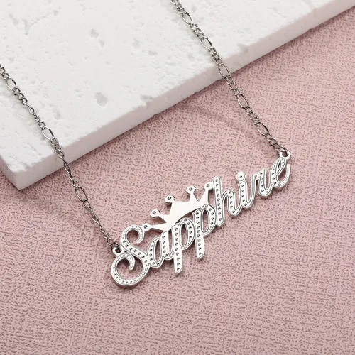 Miniatura 3 de Drawelry Collar con nombre personalizado de dos tonos con placa de oro de 18 quilates, chapado en doble corazón, placa con dije de placa de nombre