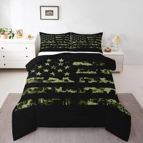 Miniatura 33 de Erosebridal Juego de edredón de bandera estadounidense tamaño individual para niños y adolescentes, juego de ropa de cama de camuflaje, edredón