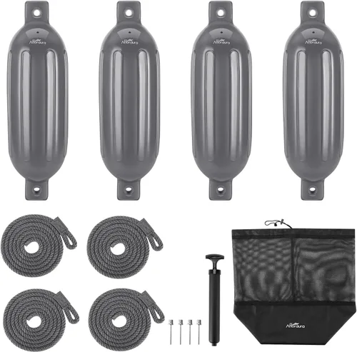 Miniatura 11 de Affordura Paquete de 4 Defensas de Barco Parachoques Defensas con 4 Cuerdas, Parachoques de Barco para Defensas de Barco Pontón Inflables Negro