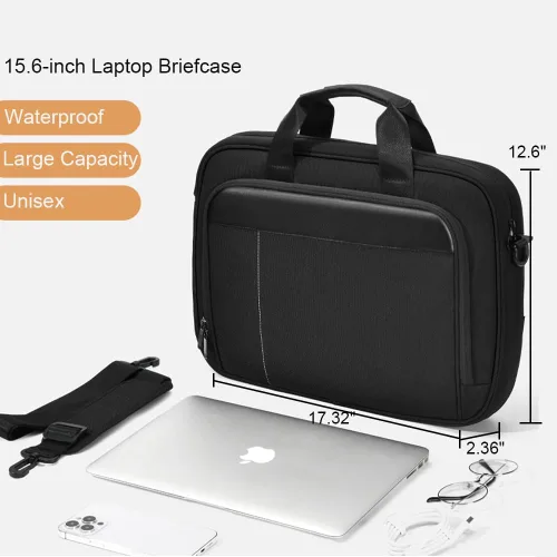 Miniatura 4 de zhongningyifeng Maletín para portátil de negocios de 14-15.6 pulgadas, bolsa de mensajero multifuncional impermeable para viajes y oficina