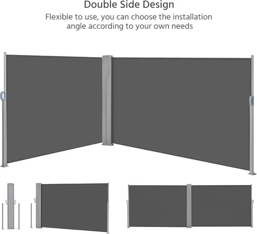Miniatura 9 de Yaheetech Toldo lateral doble de 236 x 63 pulgadas, toldo lateral retráctil para patio, divisor de privacidad con pantalla de 220g/m² de poliéster