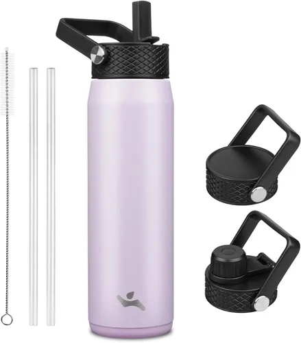 Miniatura 86 de Konokyo - Botella de agua aislada de 18 onzas, botellas deportivas de acero inoxidable con 3 tapas, verde militar