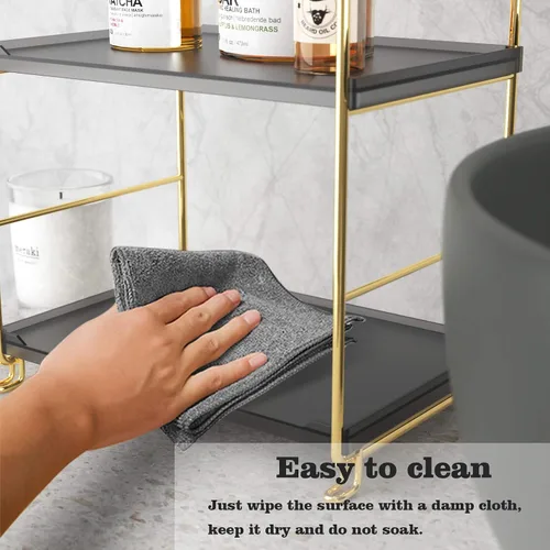 Miniatura 4 de Estante organizador de especias de 2 niveles para baño, estante de almacenamiento de encimera, estante de almacenamiento de cosméticos de pie negro