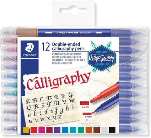 Staedtler Marcadores de caligrafía de doble extremo, colores surtidos, juego de 12