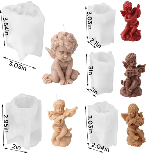 Miniatura 2 de 5 moldes de silicona para velas de estatua de ángel pequeño, moldes en forma de ángel de ala para velas de aromaterapia, molde de ángel alado 3D