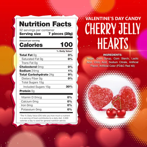 Miniatura 2 de Candy Hearts, caramelos de gelatina de corazones de cereza, gelatinas de cereza, bolsa de 2 libras Caramelos sin gelatina, caramelo nostálgico