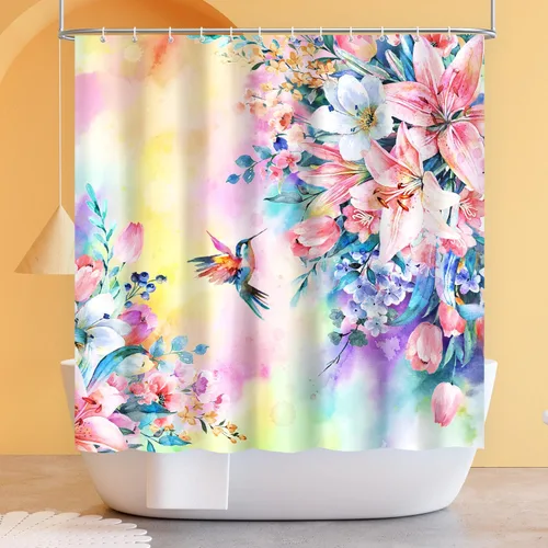 Miniatura 9 de Vimorco Cortinas de ducha, cortina floral para baño con 12 ganchos, tela de poliéster decorativa para el hogar, lavable a máquina, accesorios