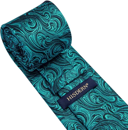Miniatura 203 de HISDERN Corbatas para hombre, corbata de cachemira y bolsillo cuadrado tejido clásico floral para hombre, corbata de fiesta de boda