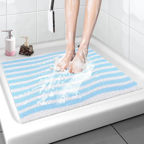 Tapete de ducha antideslizante, 24 x 24 pulgadas, tapete de ducha suave y cómodo con drenaje, tapete de baño de lufa de PVC para ducha, baño y áreas