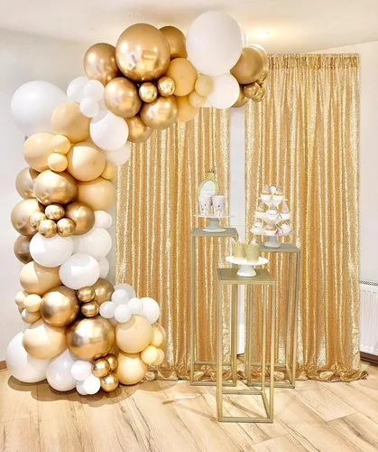 Miniatura 6 de B-COOL Cortinas de fondo de lentejuelas doradas, 4 paneles de 2 x 8 pies, cortinas brillantes de tela brillante con purpurina para fondo, boda