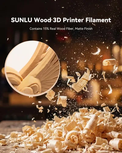 Miniatura 2 de SUNLU Filamento PLA de madera de 0.069 pulgadas, filamento de impresora 3D de fibra de madera real, textura y aroma de madera natural, sin