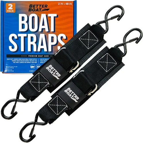 Boat Tie Down Straps to Trailer, 2 Inch x 48 Inch Marine Grade Transom Straps, Heavy Duty Manual Buckle Clasp, Short, Boat Tie Downs for Trailer,