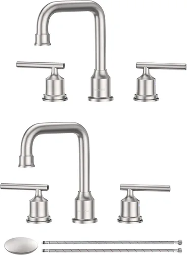 Miniatura 11 de WOWOW - Grifo de baño de diseño estándar de 8 pulgadas, 3 piezas para lavabo, llave mezcladora giratoria en 360 grados, acabado cromado, moderno