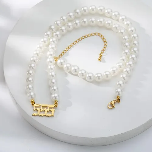 Miniatura 4 de TRUNO SEA - Collares de números de ángel 111 222 333 444 I555 777 888 999 666 gargantilla de perlas de mitación joyería minimalista de acero