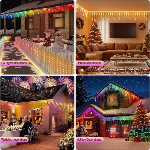 Miniatura 7 de AHAWILL - Luces de carámbano para exteriores, luces de Navidad al aire libre de 33 pies con 255 LED regulables, IP65 impermeables, luces de cadena