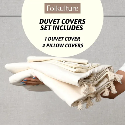 Miniatura 6 de Folkulture Juego de ropa de cama Queen - Funda nórdica ultra suave 100% algodón, juego de 3 piezas con 2 fundas de almohada (avena, sólido)