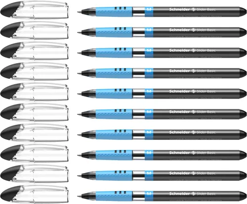 Schneider Slider Basic M (151101) - Bolígrafo (0.039 in, barril transparente, tinta negra, caja de 10 unidades)