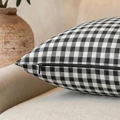 Miniatura 4 de CARRIE HOME Juego de 4 fundas de almohada a cuadros blancos y negros de 18 x 18 pulgadas para exteriores, decoración de granja a cuadros de búfalo