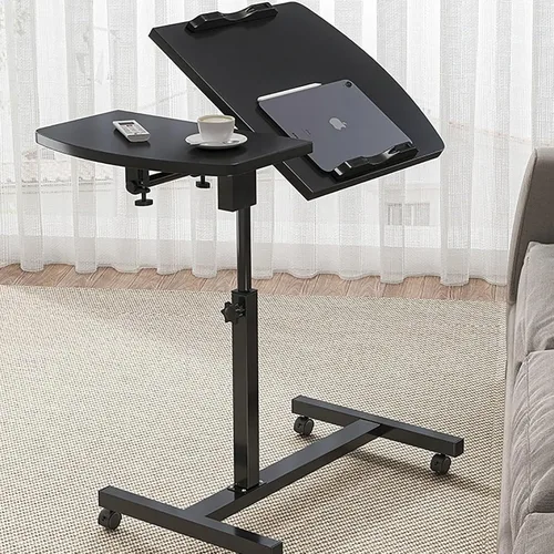 Mesa auxiliar móvil, mesa auxiliar, mesa móvil para portátil con ruedas bloqueables, mesa auxiliar ajustable de altura, fácil montaje, estación de